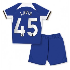 Lacne Dětský Futbalové dres Chelsea Romeo Lavia #45 2023-24 Krátky Rukáv - Domáci (+ trenírky)